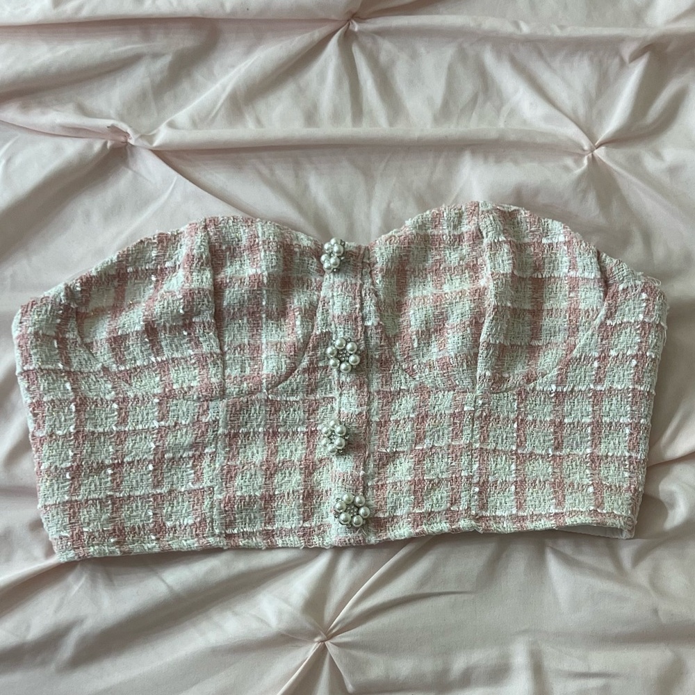 Pink and white tube top
